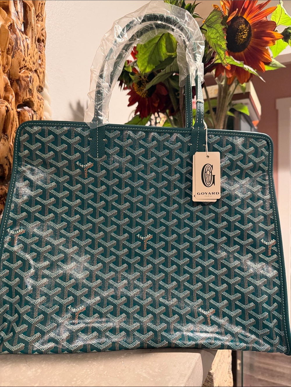 Goyard Teal Chevron Tote Bag
